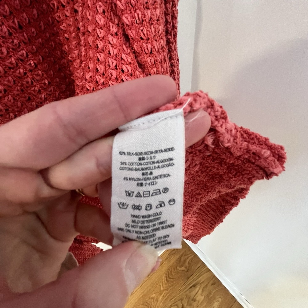 Free People‎ I'll Be Around Silk Cotton Waffle Fringe Sweater Oversized Small - Picture 8 of 11